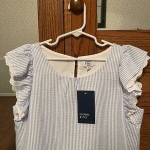 Girls size 14 Blue & White Stripe Seersucker Dress